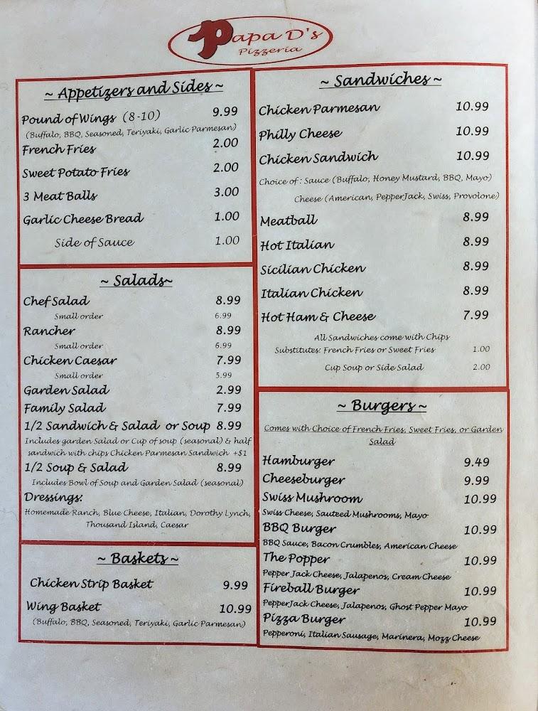 Papa D's Pizzeria Menu image 1